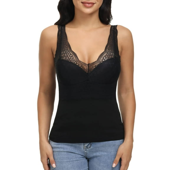 Lilvigor Women's Basic Camisole Lace Thermal Underwear Thick Fleece Lined Cami Seamless Tank Top