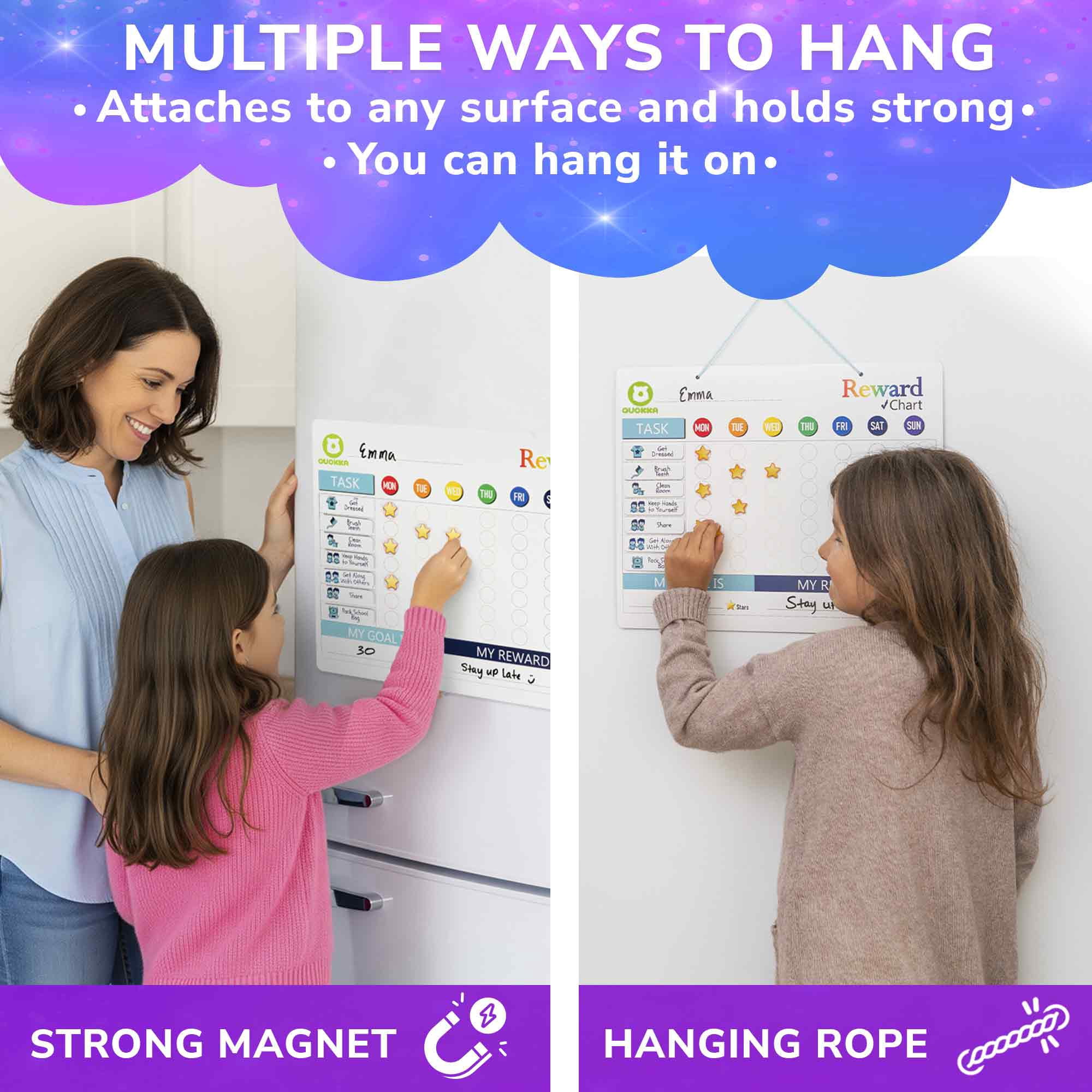 Quokka Magnetic Chore Chart for Kids - Reward Behavior Chart for Kids at Home - Dry and Erase Responsibility Schedule Board