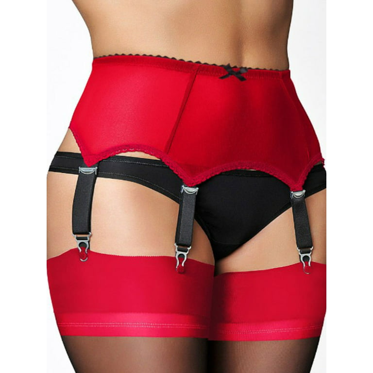 CenturyX Women's Mesh Garter Belt High Waist Suspender Belt with Six Metal  Clips Garter Belts for Womens Stockings/Lingerie Red L