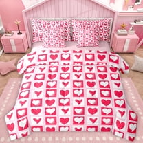Homewish Kawaii Pink Loves 7-Piece Bedding Comforter Set,Modern Geometric Checkered King Bedding Sets,Pink White Bed Sheets For Girl Teens,Ultra Soft Home Decor Reversible