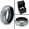 thumbnail image 4 of Tungsten Crown Royalty King Queen Diamond Circle Band Ring 8mm Men Women Comfort Fit Black Dome Brushed Gray Polished, 4 of 4