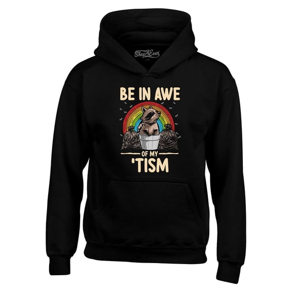 Shop4Ever Men's Be in Awe of My 'Tism Autism Awareness Raccoon Hooded Sweatshirt Hoodie X-Large Black
