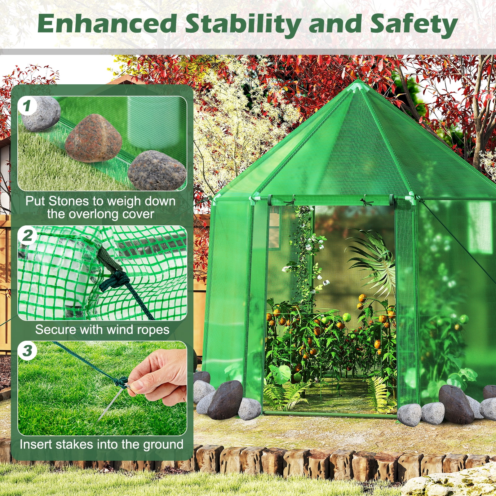 Gymax 6.5 x 5.6 x 6.2 FT Mini Walk-in Greenhouse w/PE Cover Roll-up Zippered Door