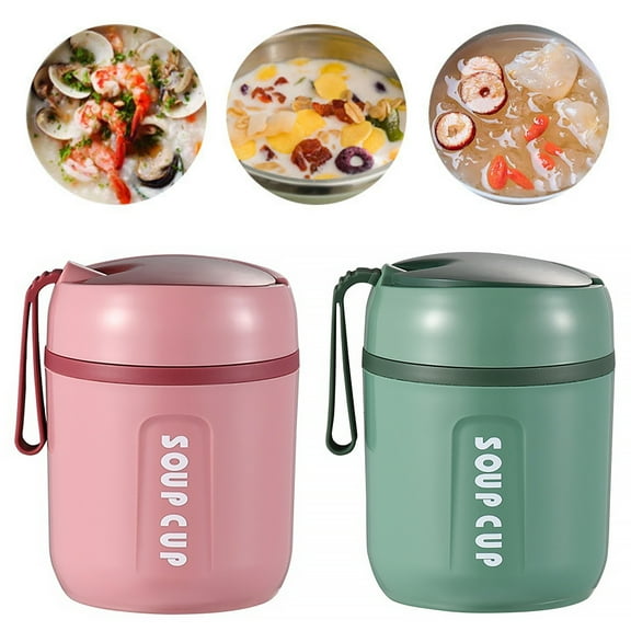 HOTBEST 480ML Leak Proof Thermal Insulated Food Jar with Foldable Spoon, Lunch Containers Soup Cup Reusable Thermal Food Storage Container For Kids and Adult