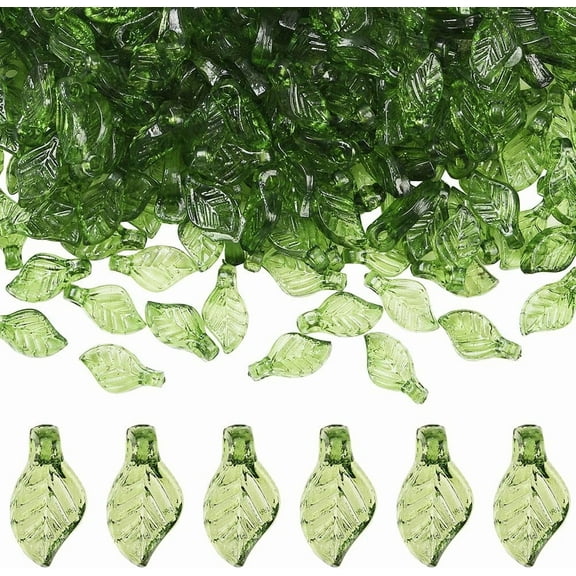 1 Box 500Pcs Acrylic Leaf Charms Green Leaf Shaped Beads Bulk Tiny Transparent Spring Summer Plant Bead Leaves Pendants for Jewelry Making Earrings Necklaces Bracelets DIY Crafts Accessories Green