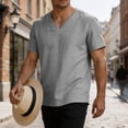 thumbnail image 6 of hoksml Men's V Neck Short Sleeve Cotton Linen T Shirt, Solid Color Breathable Casual Tops for Beach Daily Wear and Summer Casual, 6 of 8