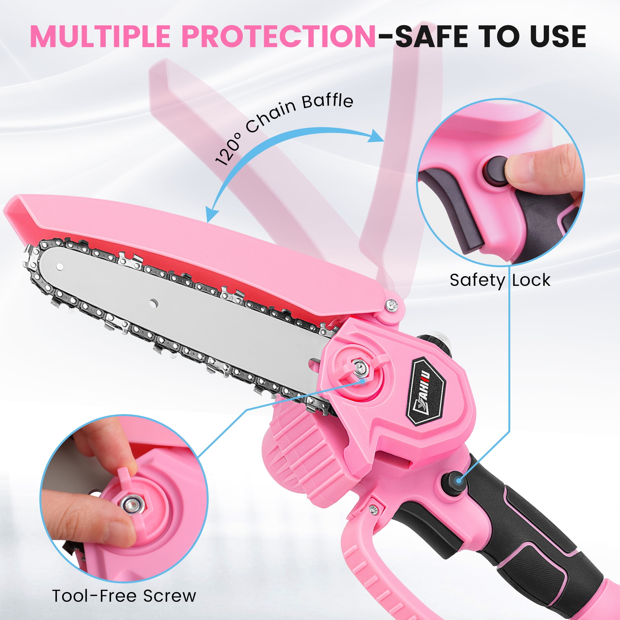 YAHHU 6 inch Mini Chainsaw Set with Oiler System & 21V Battery, Cordless Electric Chainsaw, Pink,New