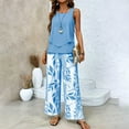thumbnail image 2 of WTOBBY Women's Summer Vacation Outfit, Double-Layer Sleeveless Vest Top & Loose Casual Pants 2-Piece Set, Lightweight Travel Wear,Sky Blue L, 2 of 3