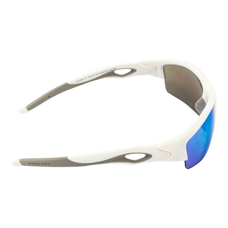 Rawlings Youth Sport Baseball Boys Sunglasses, Lightweight Shield Lens, 100% UV Poly Lens - White / Blue