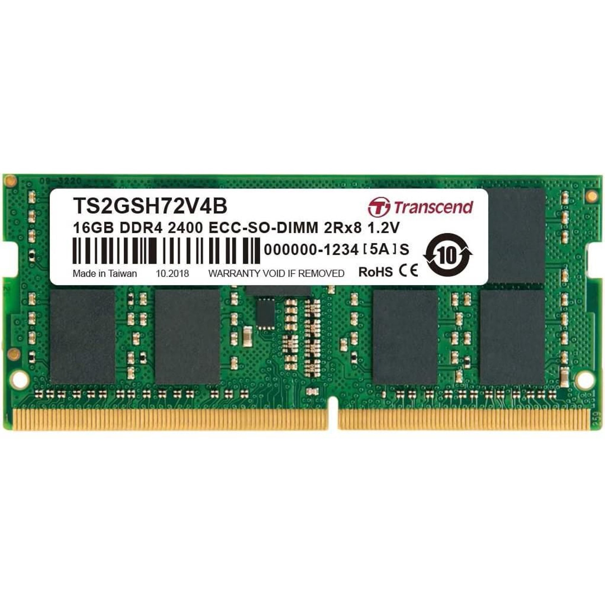メモリー 16GB ECC SODIMM DDR4-2400 TRANSCEND 16GB DDR4 2400 ECC SODIMM 2Rx8 (2x8) (TS2GSH72V4B