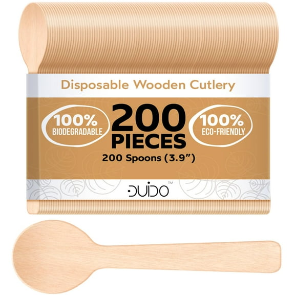 Disposable Small Wooden Spoon 3.9 inch– (Pack of 200) Mini Wooden Spoons, Biodegradable Sample Spoons
