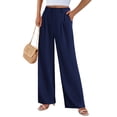 thumbnail image 3 of Pantalones PRETTYGARDEN de Pierna Ancha, Azul Marino, Talla Grande, Cintura Alta, con Bolsillos, 3 of 9