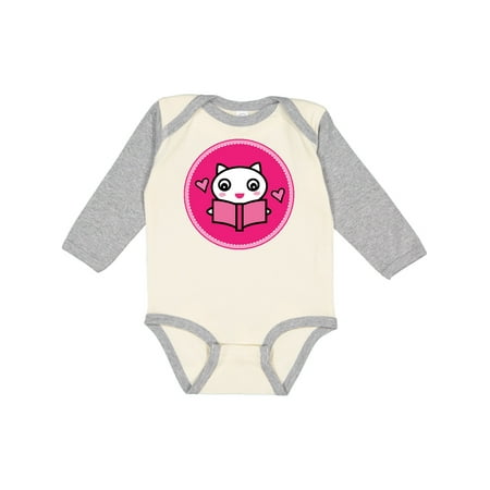 

Inktastic Reading Gift Cat with Book Gift Baby Girl Long Sleeve Bodysuit