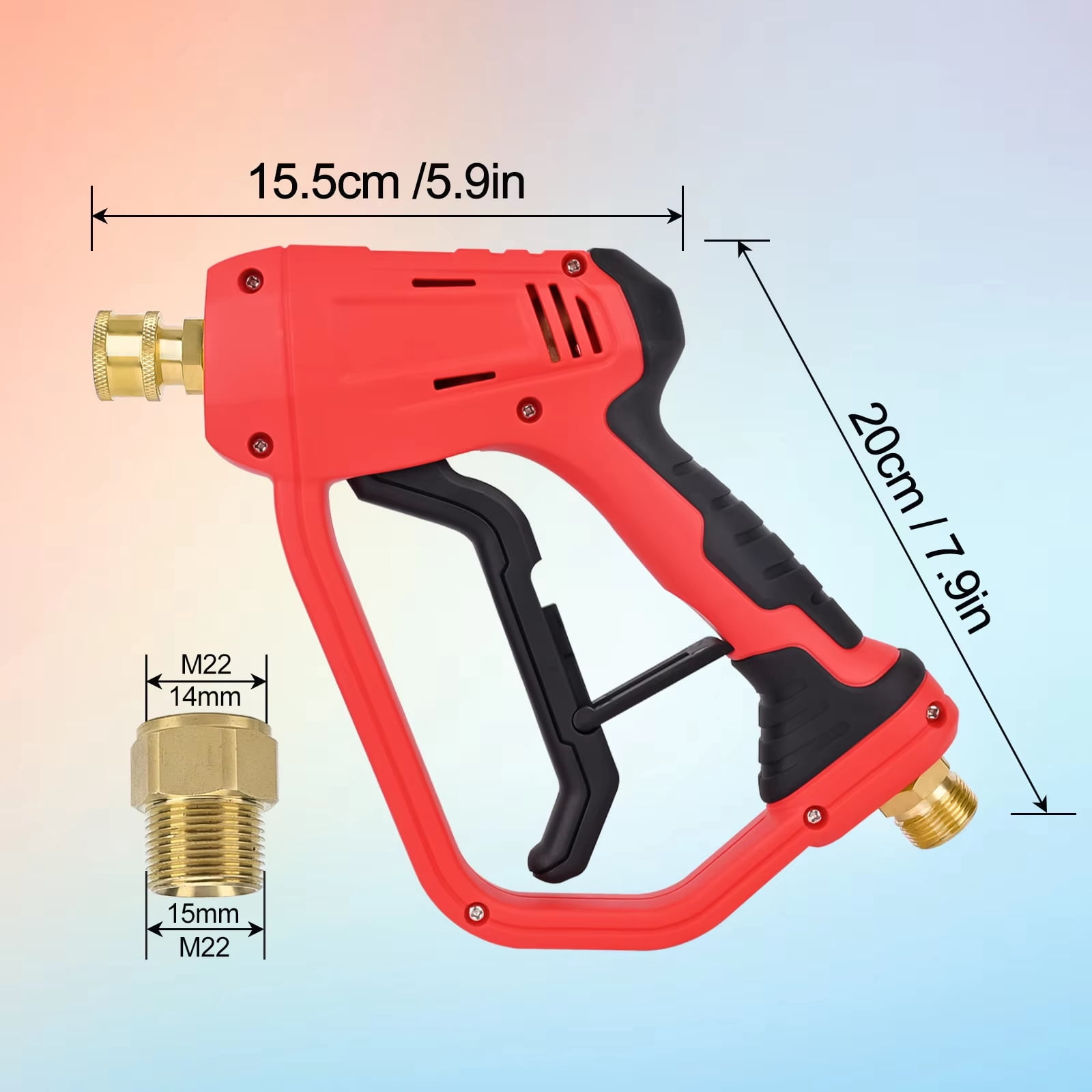 Mini High Pressure Washer Short Tool with M22-14mm, Inlet 1/4” Quick Connector Coupler & M22-ID15mm Connector, Power Washer Toolsxa