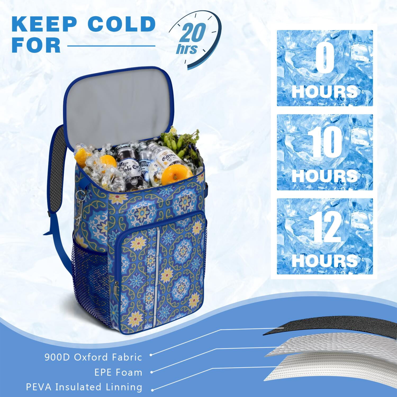 Insulated Lunch Box Cooler Backpack Bohemian Tribal Lunch Backpack Leak Proof Travel Camping Lunch Backpack Outdoor Cutlery Backpack for Anglers Family Travelers