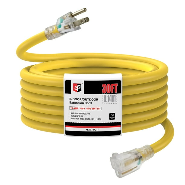 Cable de extensión EP, 30 pies, 12/3, SJTW, de alta resistencia con enchufe de 3 clavijas