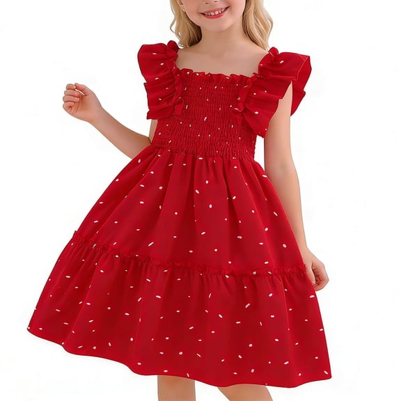Tranfacy Dress for Girls Summer Solid Sleeveless Round Neck Ruffle Detail for 4‑12 Years