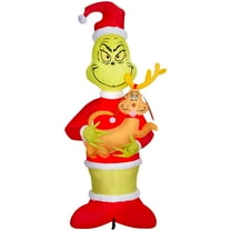 Gemmy Christmas Airblown Inflatable Grinch Holding Max Giant Scene Dr. Seuss , 8 ft Tall