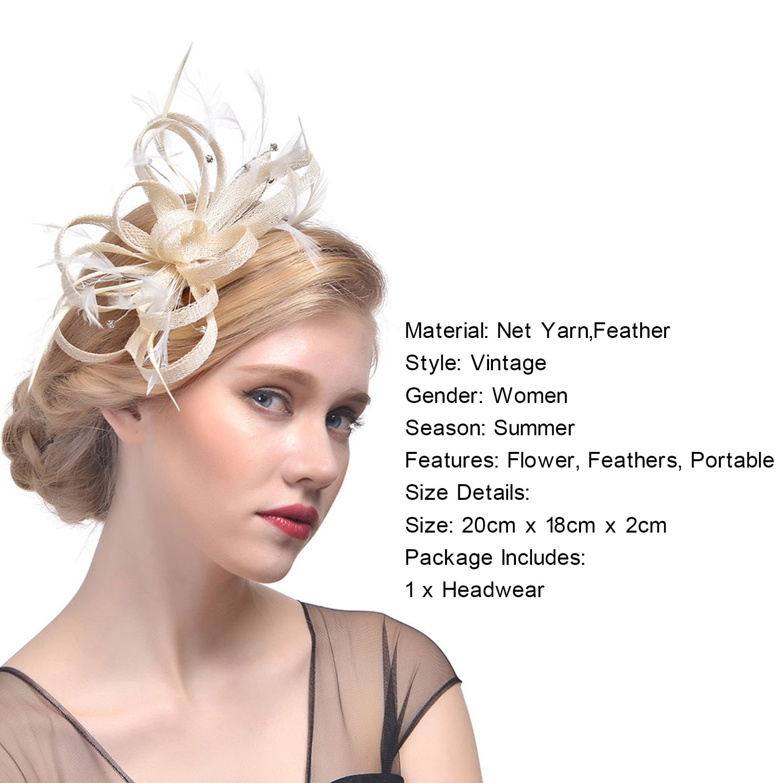 4789 Gold Tea Party Hats For Women Clip-on Fascinators With Feathers Kentucky Derby Fascinator, Gold Jeweled Headband, Gold-edged  main image 3