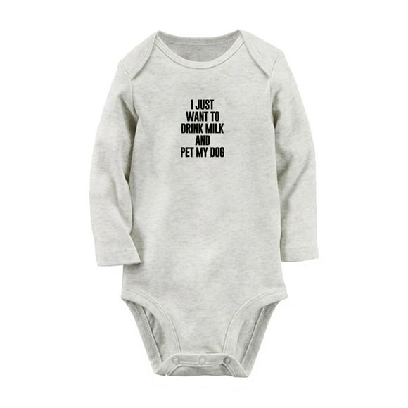 iDzn I Just Want to Drink Milk and Pet My Dog Funny Rompers, Newborn Baby Unisex Bodysuits, Infant Jumpsuits, Toddler 0-12 Months Kids Long Sleeves Oufits