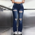 thumbnail image 5 of QIUOMBBP Ripped Jean Leggings for Women Bell Bottom Bootcut Denim Pants Mid Rise Stretchy Cut Out Flare Jeans, Blue, M, 5 of 7