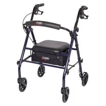 Carex Steel Rollator Transport Walker with Padded Seat, 6" Wheels & Storage Pouch, 350 lb Capacity