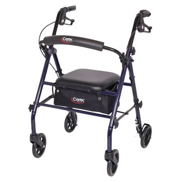 Carex Steel Rollator Transport Walker with Padded Seat, 6" Wheels & Storage Pouch, 350 lb Capacity