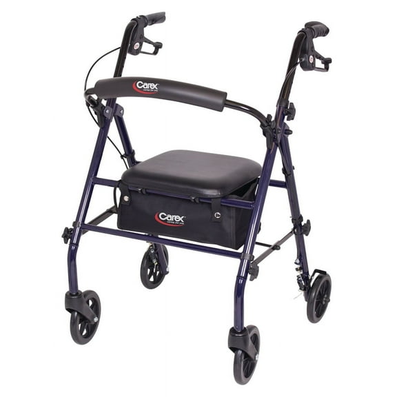 Carex Steel Rollator Transport Walker with Padded Seat, 6" Wheels & Storage Pouch, 350 lb Capacity