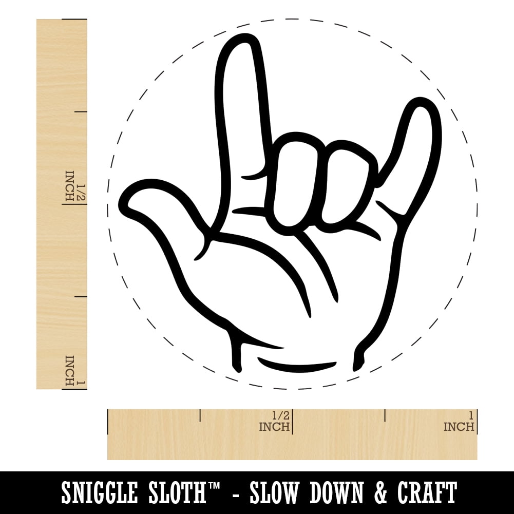 I Love You Hand Sign Language Self-Inking Rubber Stamp Ink Stamper - Green Ink - Medium 1 Inch