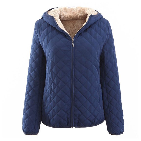 comerut Women Hooded Cotton Jacket Autumn Winter Warm Solid Color Quilted Long Sleeves Zipper Pocket Casual Loose Fit Ladies Female Coat Outwear