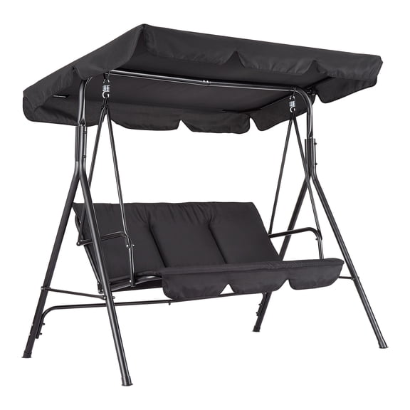 BouPower Outdoor Patio Swing Chair with Canopy,Outdoor Patio Glider Swing with Heavy Duty Stand for 3 Adult Persons,Outdoor Swings with Waterproof Cushions Ideal for Deck,Lawn,Backyard,or Porch