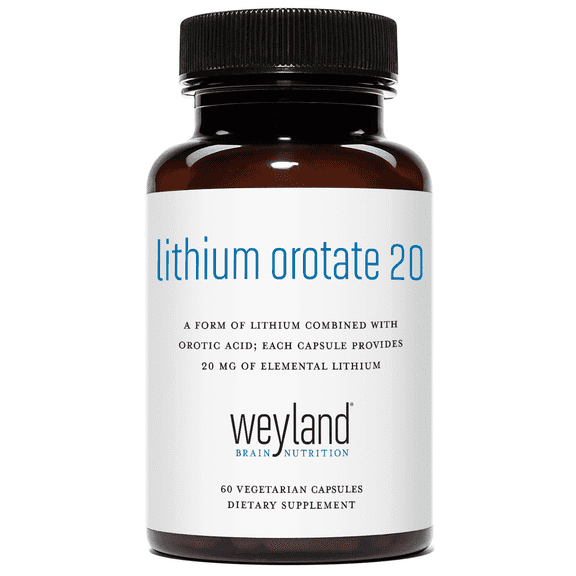Weyland Brain Nutrition - Lithium Orotate 20mg, 60 Vegetarian Capsules, Lithium Supplement