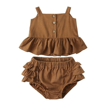 

Fsqjgq 3-6 Month Jacket Girl Baby Girls Sleeveless Strap Ruffle Vest Button Up T Shirt Tops Shorts 2Pcs Set Summer Outfits Sweatsuit Girl Cotton Coffee 100