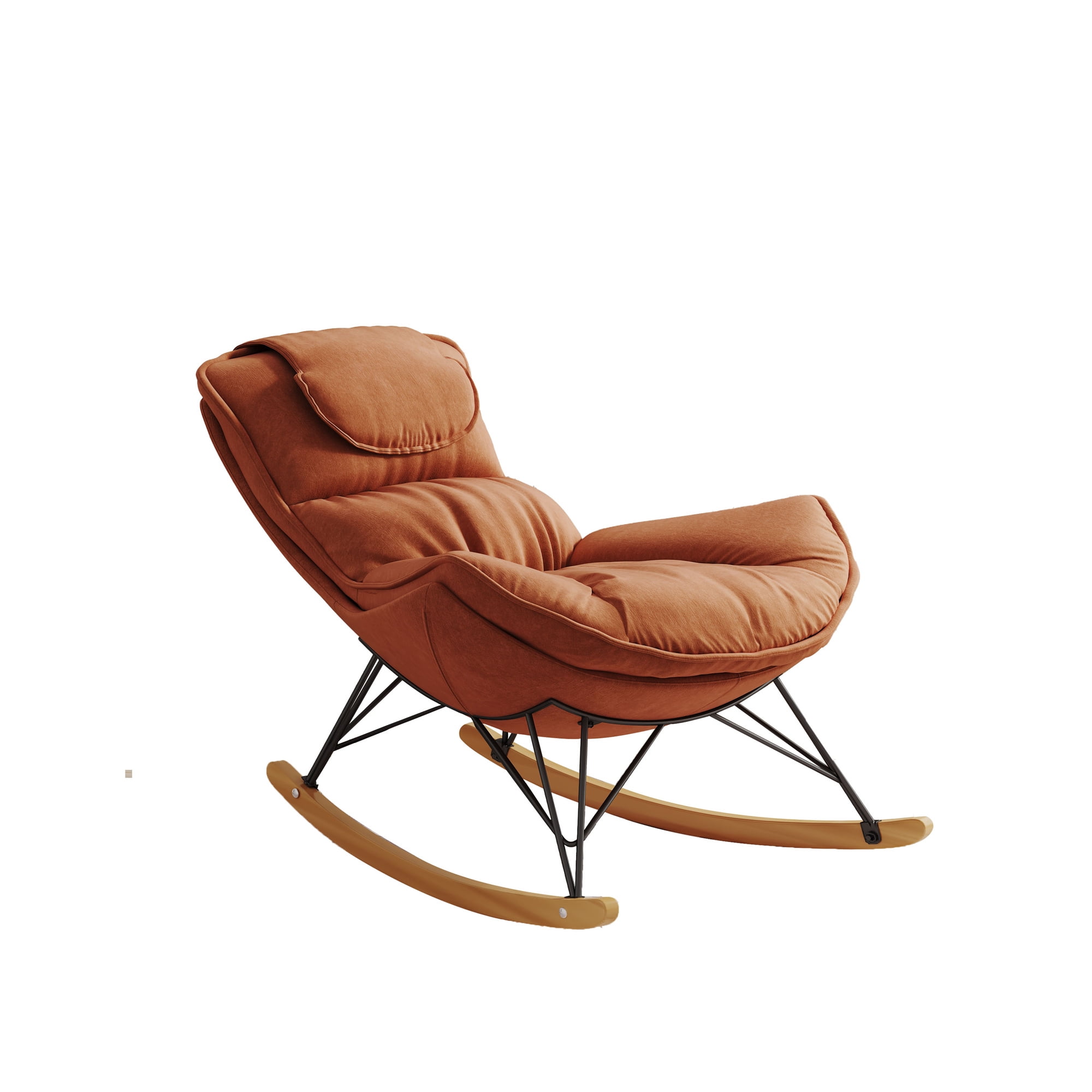 Aukfa Upholstered Rocking Chaise Lounge Chair for Home Office, Velvet, Brown