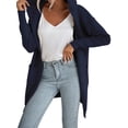 thumbnail image 3 of Cardigan à Capuche pour Femmes, Manches Longues, Col à Revers, Tricoté, Hiver Automne, avec Poche, Bleu Marine P, 3 of 9