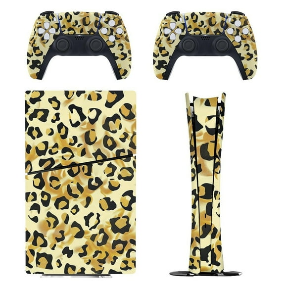 Skin Sticker for PS5 Slim Standard Disc Digital Edition Console and Controllers Decals for Playstation 5 (Gold Leopard,PS5 Slim)