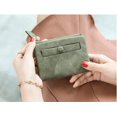 thumbnail image 3 of Monedero pequeño de cuero plegable para mujer, mini monedero con cremallera, bolsillo para identificación, delgado y compacto, color verde, 3 of 5