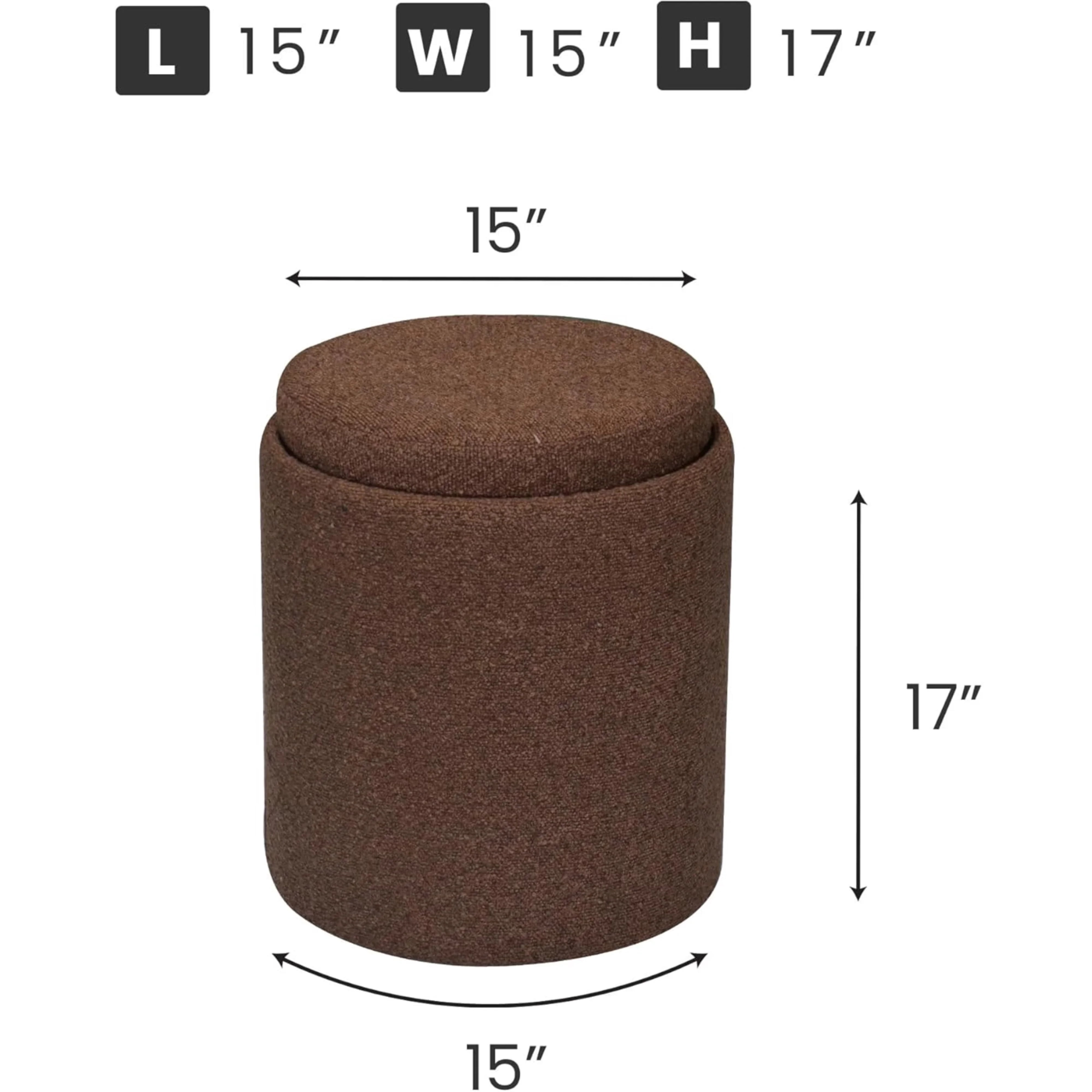 Aria Home Plush Boucle Tray Top Storage Ottoman, Modern Accent Seating & Organizer, Brown