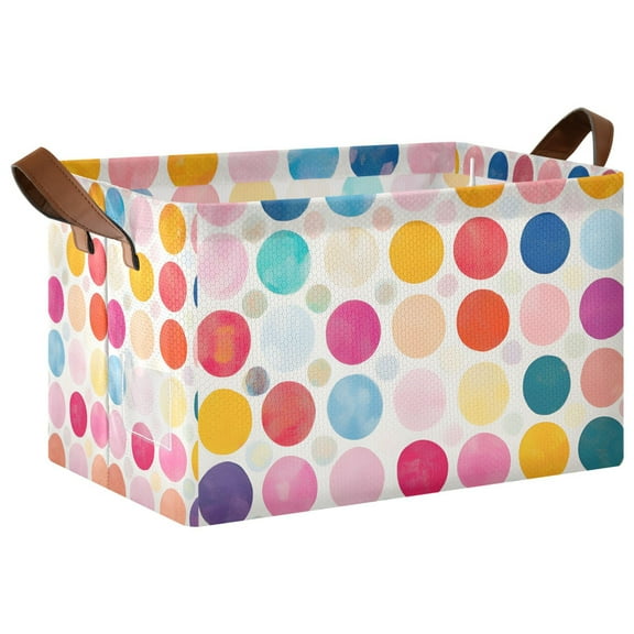 Yayeee Foldable Storage Basket for Shelves with Handles Waterproof Cloth Bins, Colorful Circles