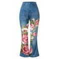 thumbnail image 4 of Daznico Pants for Women Women's Pants Floral Printed Pattern Loose Flared Hem Jeans Stretch Flared Bottoms Women's Pants Hot Pink M, 4 of 5