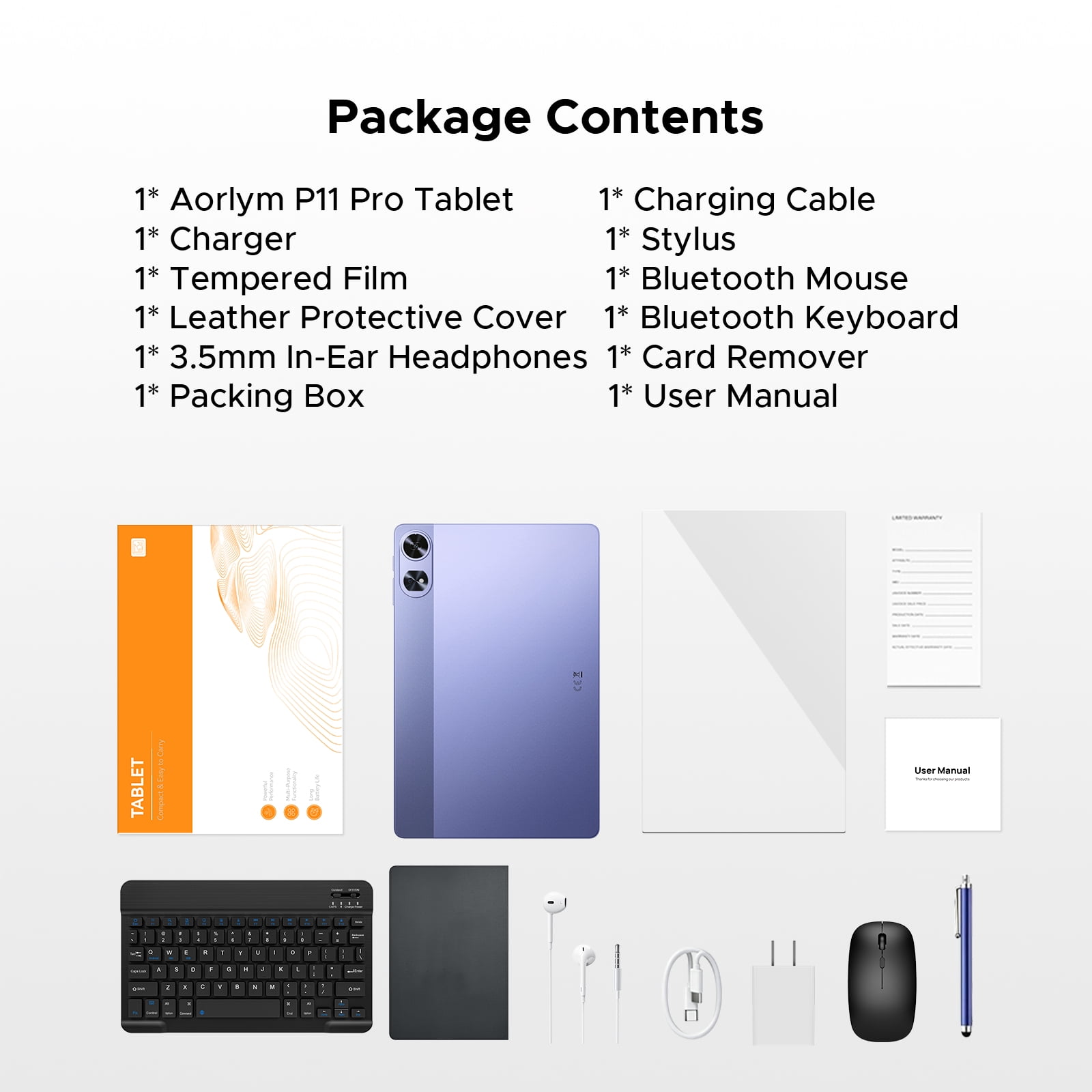 Aorlym P11 Pro 11 inch Tablet with Android 16 & Gemini AI, 48GB RAM+128GB ROM/2TB, T7250 Octa-Core, 8800mAh/18W, 120Hz, 5MP+13MP, GPS, FM, Face ID,OTG,5G WiFi, Tablet with Keyboard Stylus