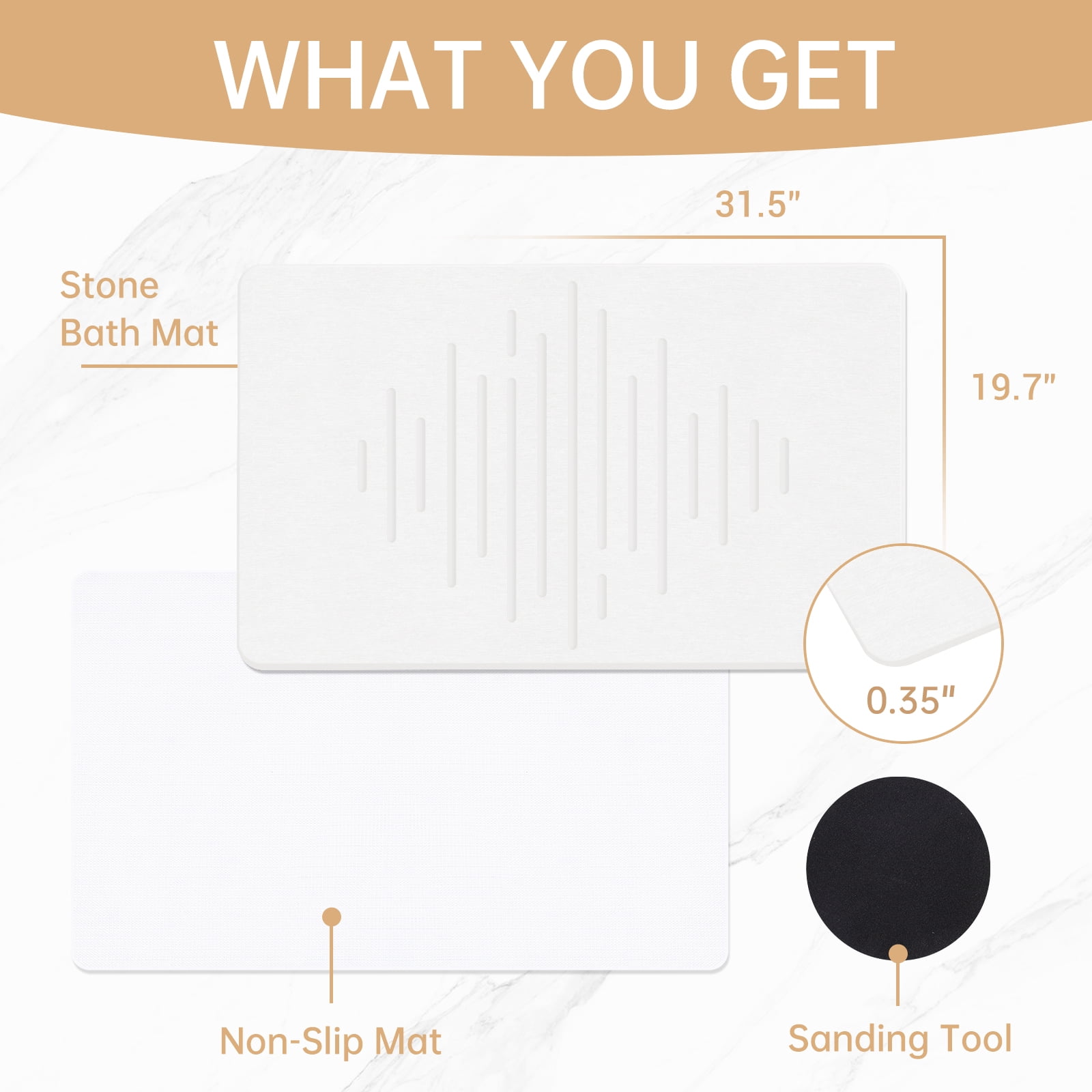 Stone Bath Mat,31.5x19.7Inches Non-slip Diatomaceous Earth Shower Mat Quick Drying Super Absorbent, Easy to Clean
