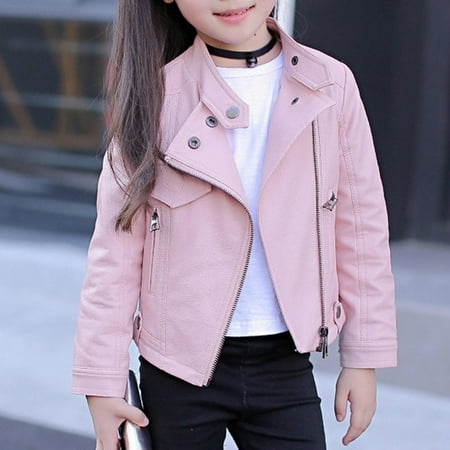 

Leutsin Baby Girls Kids Outfits Spring Autumn Faux Leather Lapel Jacket Zipper Outerwear Coat