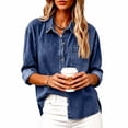 thumbnail image 5 of Women Button Down Chambray Shirt Long Sleeve Roll Up Denim Blouses Dressy Casual Loose Jean Tops with Chest Pocket, 5 of 8