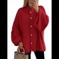 thumbnail image 1 of Cárdigan de Invierno con Botones para Mujer, Cuello Alto, Larga, Punto Grueso, Abrigo Rojo S, 1 of 9