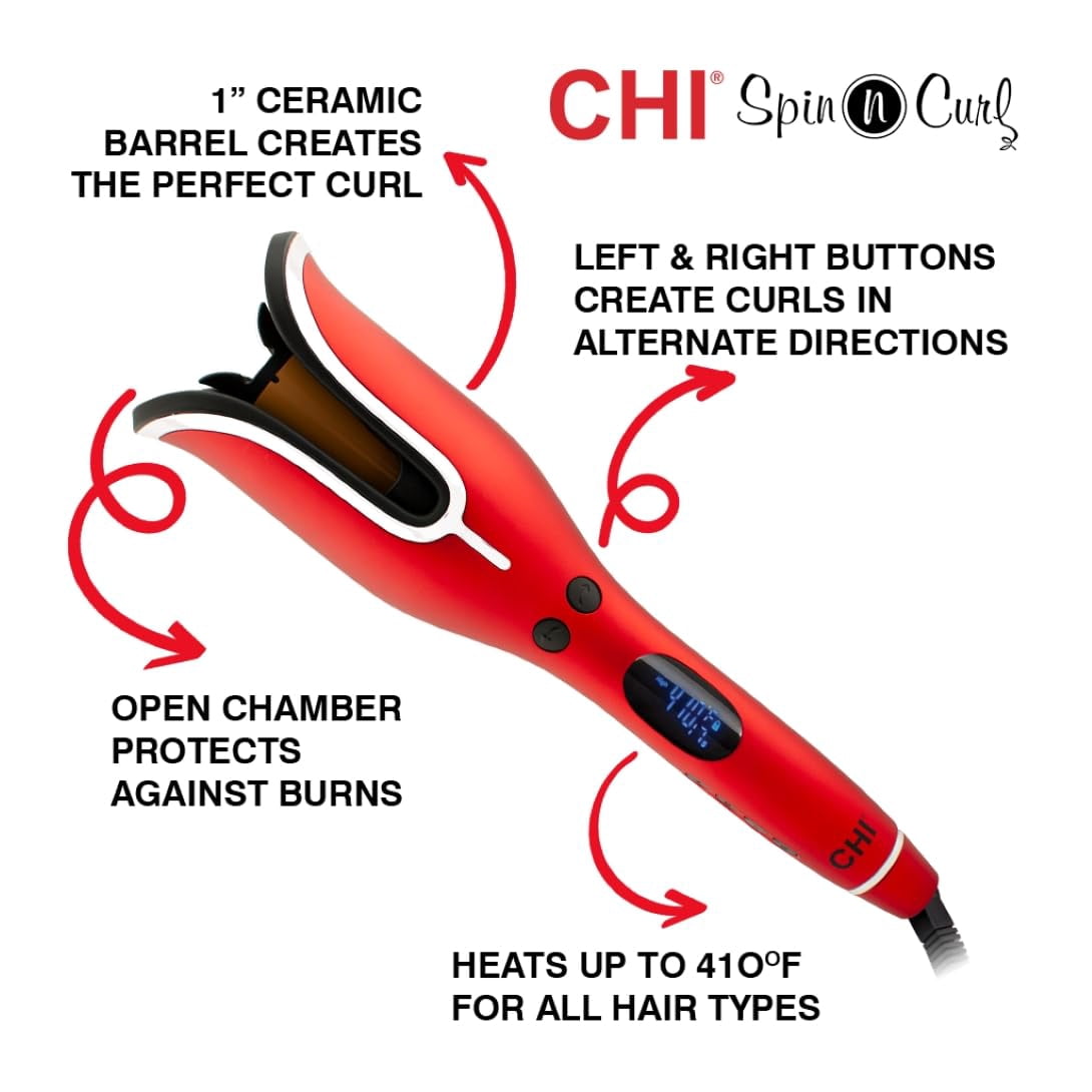 CHI Spin n Curl Ceramic 1" Rotating Curler - Ruby Red