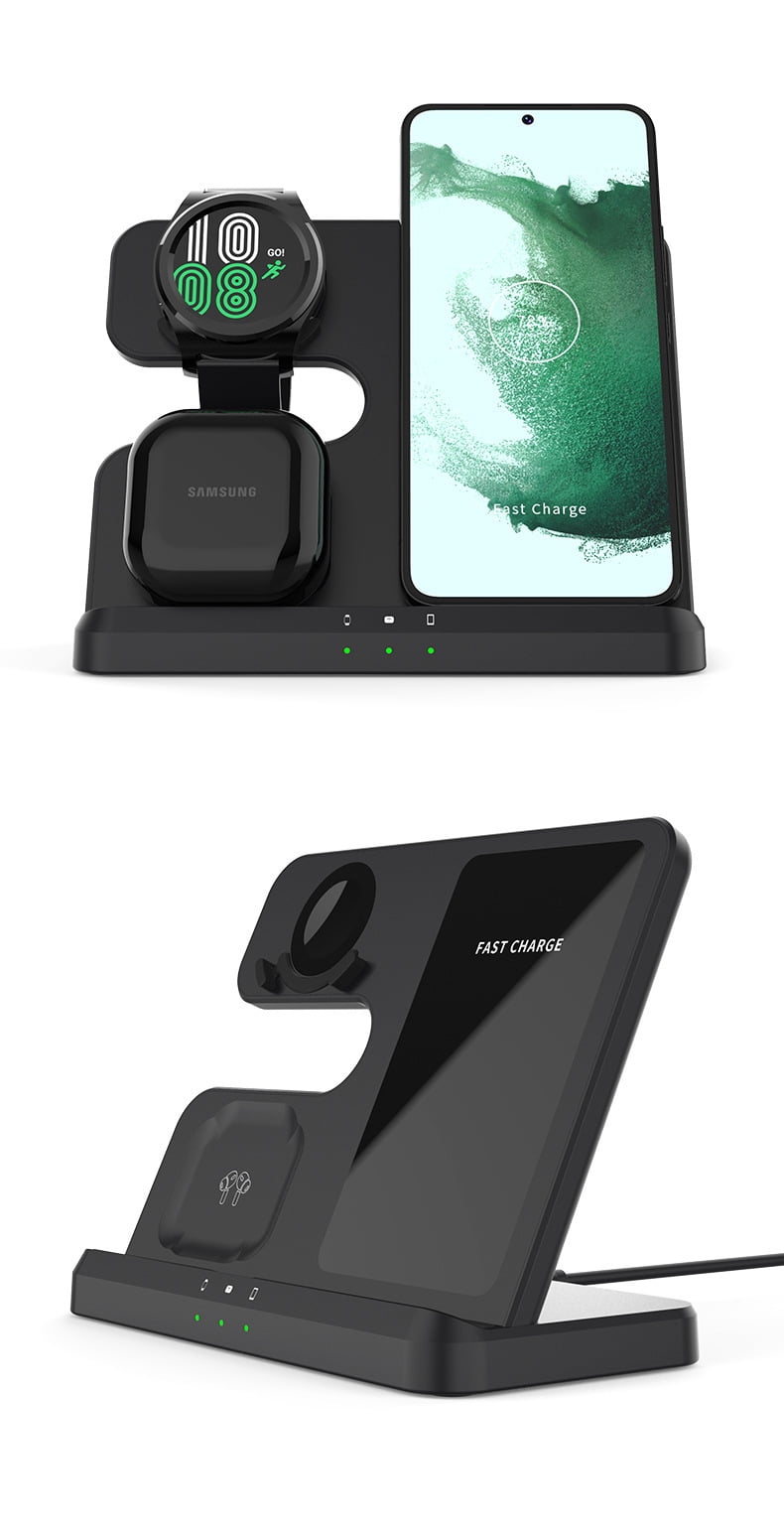 3 in 1 Charging Station for Samsung, Wireless Charger Stand for Galaxy S25 Ultra/S24/S23/Z Fold, Phone and Watch Charger for Samsung Watch Galaxy 8/7/6/5, Galaxy Buds 3/2/Pro