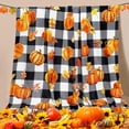 thumbnail image 2 of Black and White Buffalo Plaid Fall Throw Blanket 50" x 60", Fall Blankets and Throws, Cozy Fall Fleece Throw Blanket for Couch, Autumn Orange Pumpkins and Leaves Blanket, 2 of 6