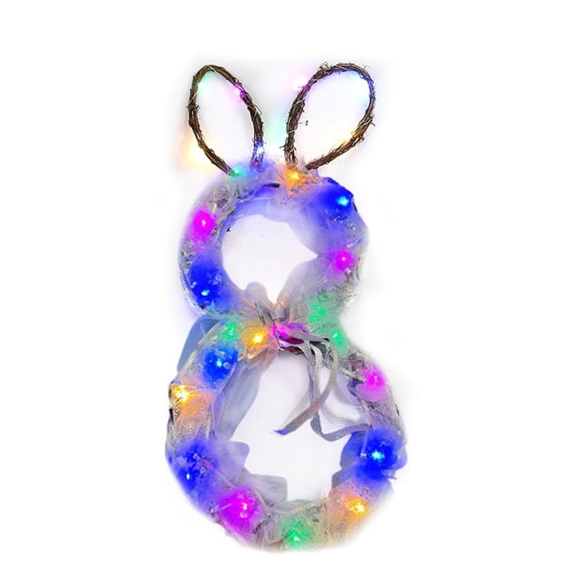 PENGXIANG Easter Bunny Light Folding Rattan Ring Light String Ribbon Lights Easter Bunny Garland Pendant Hanging Ornaments