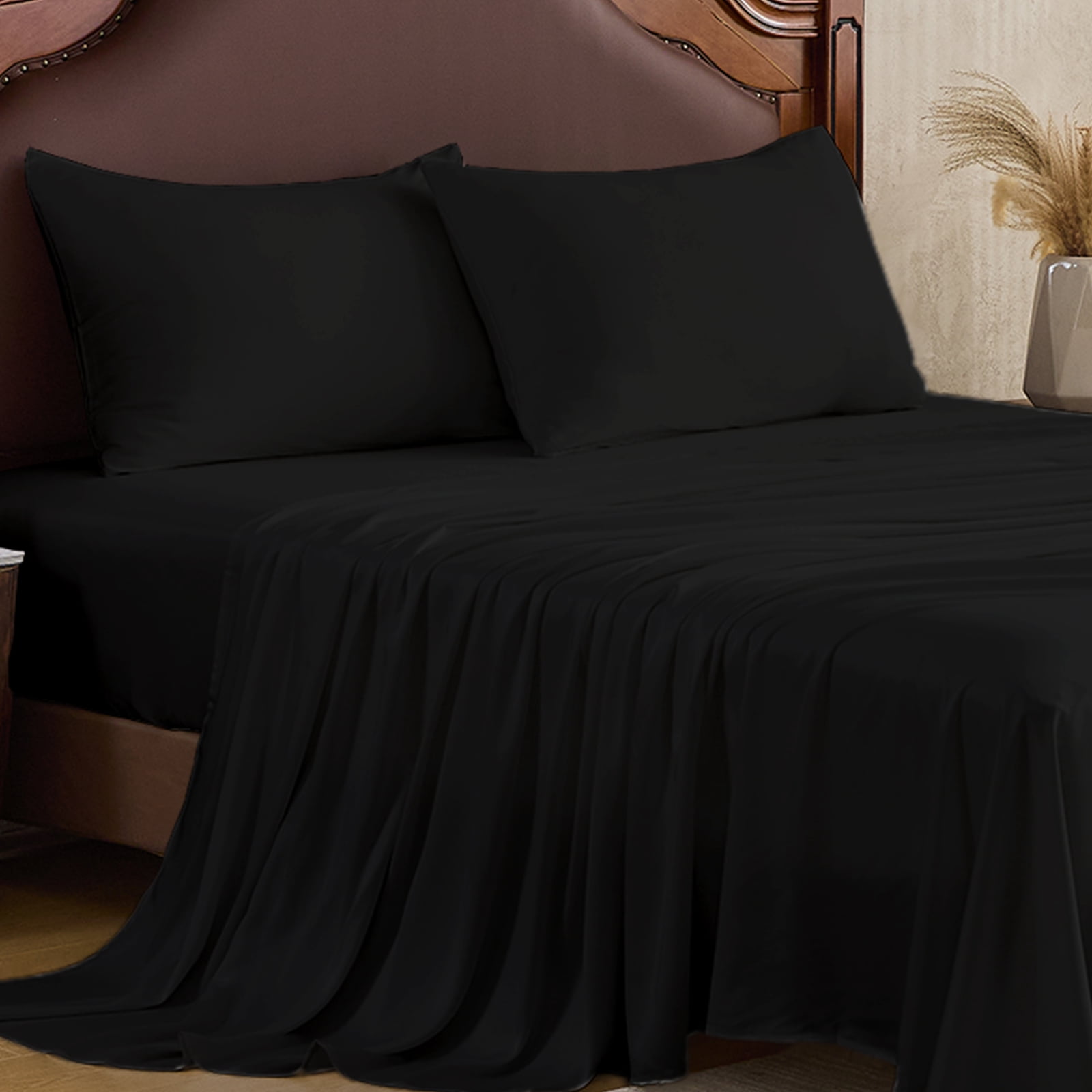 Hitime 4PC Bamboo Full Sheet Set, Deep Pocket Fit 16", Breathable Super Soft Luxury Hotel Style Home Decor Full Size Sheet Set, Gift for Women, Men - 2 Pillowcases, 1 Flat Sheet, 1 Fitted Sheet